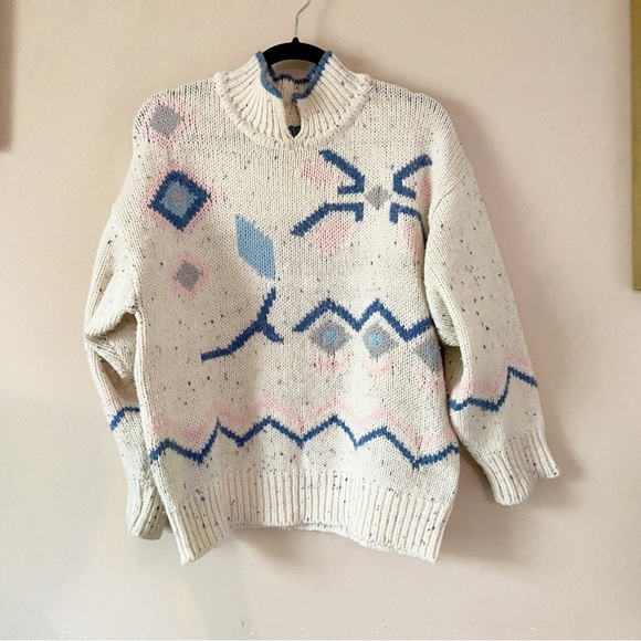 Vintage East 62• cream pastel flower knit pullover women’s size large - Picture 7 of 13